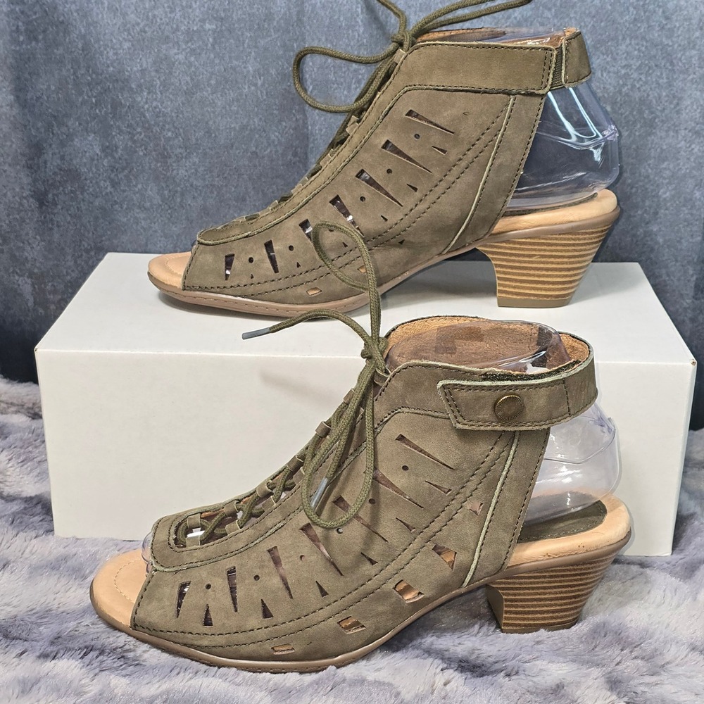 Earth Kristen Sandals Olive Green‎ Leather Lace Up Laser Cut Women 7